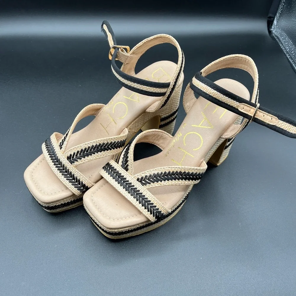 BEACH by Matisse Adelaide Platform Heels Womens 7M Beige Ankle Strap Sandals